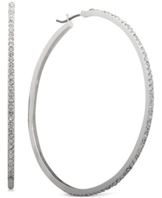 Medium Silver-Tone Pavé Hoop Earrings 2", Created for Macy's