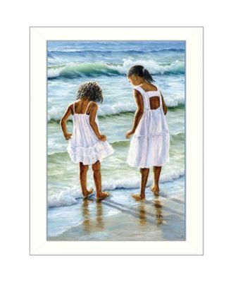Two Girls at the Beach By Georgia Janisse, Printed Wall Art, Ready to hang, White Frame, 14" x 10"