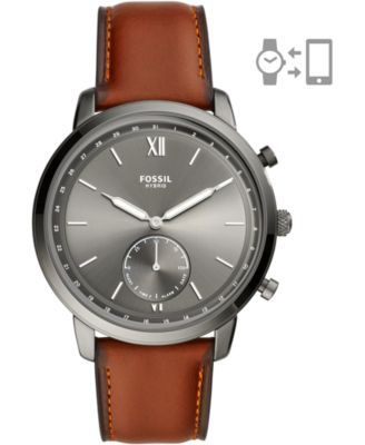 Men's Neutra Brown Leather Strap Hybrid Smart Watch 44mm