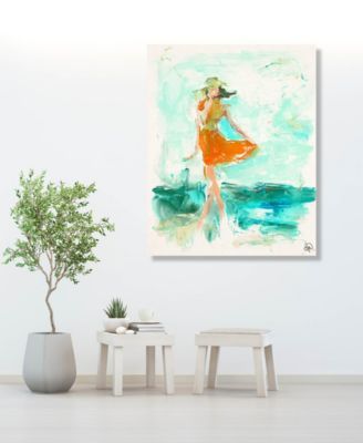 Girl at the Beach at Low Tide Abstract 24" x 20" Canvas Wall Art Print