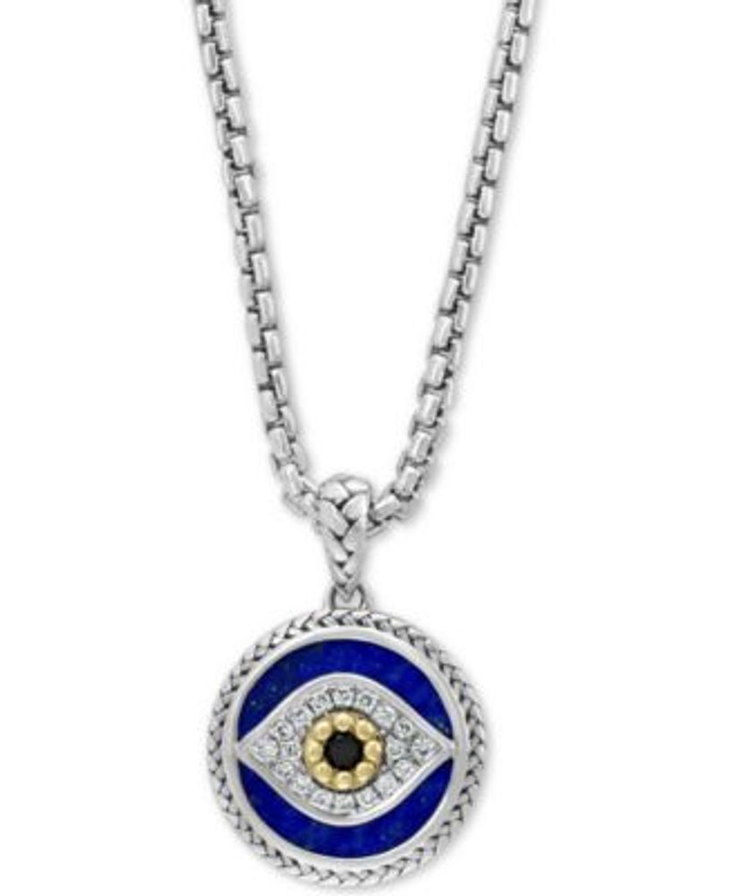 EFFY® Multi-Gemstone & Diamond (1/10 ct. t.w.) Evil Eye 22" Pendant Necklace in Sterling Silver & 14k Gold