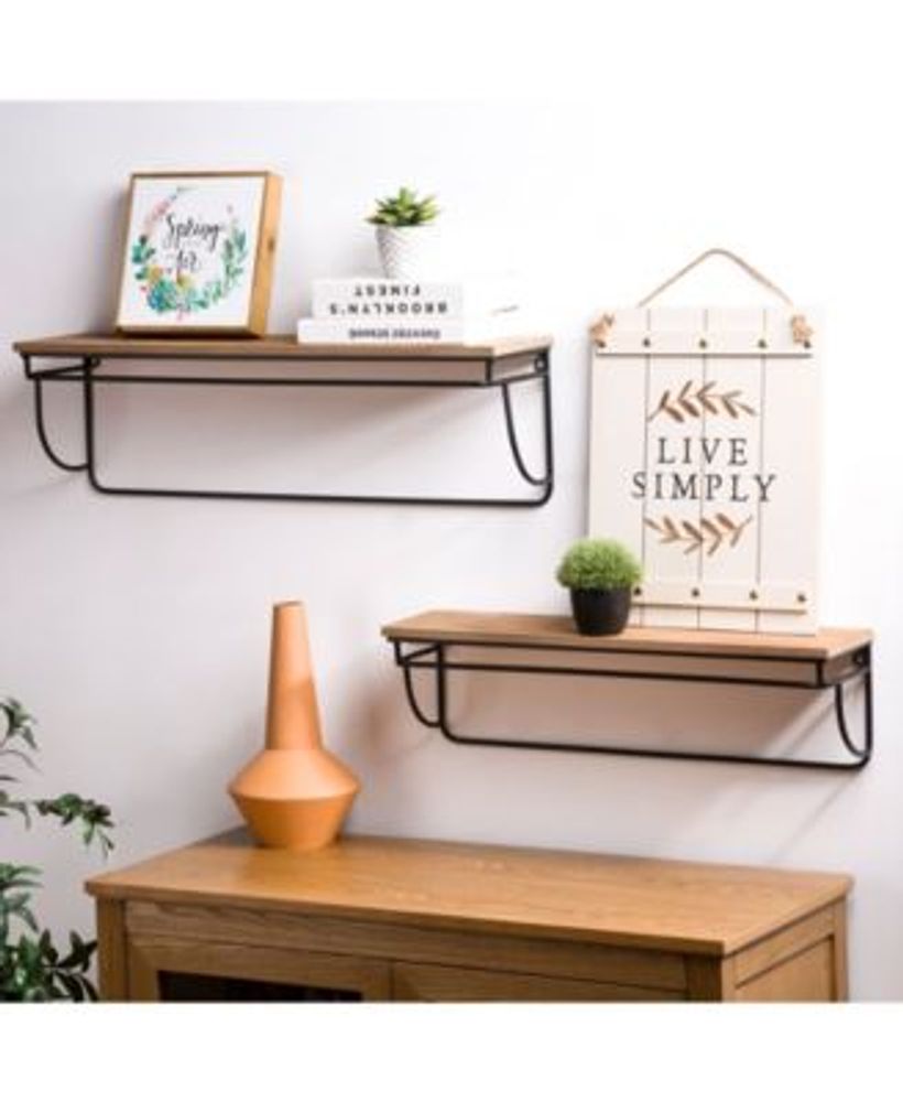 Farmhouse Metal and Wooden Wall Shelves