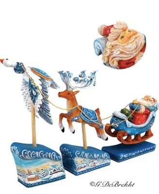 Santa On Sleigh with Reindeer and Christmas Scene Figurine