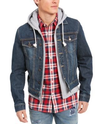 Men's Reeves Trucker Hooded Denim Jacket, Created for Macy's