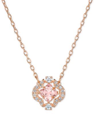 Rose Gold-Tone Crystal Flower Pendant Necklace, 14-7/8" + 2" extender