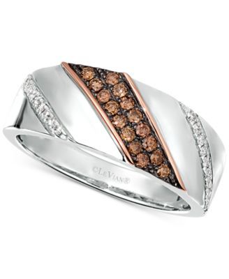 Chocolatier® Men's Diamond Diagonal Ring (3/8 ct. t.w.) Sterling Silver & 14k Rose Gold
