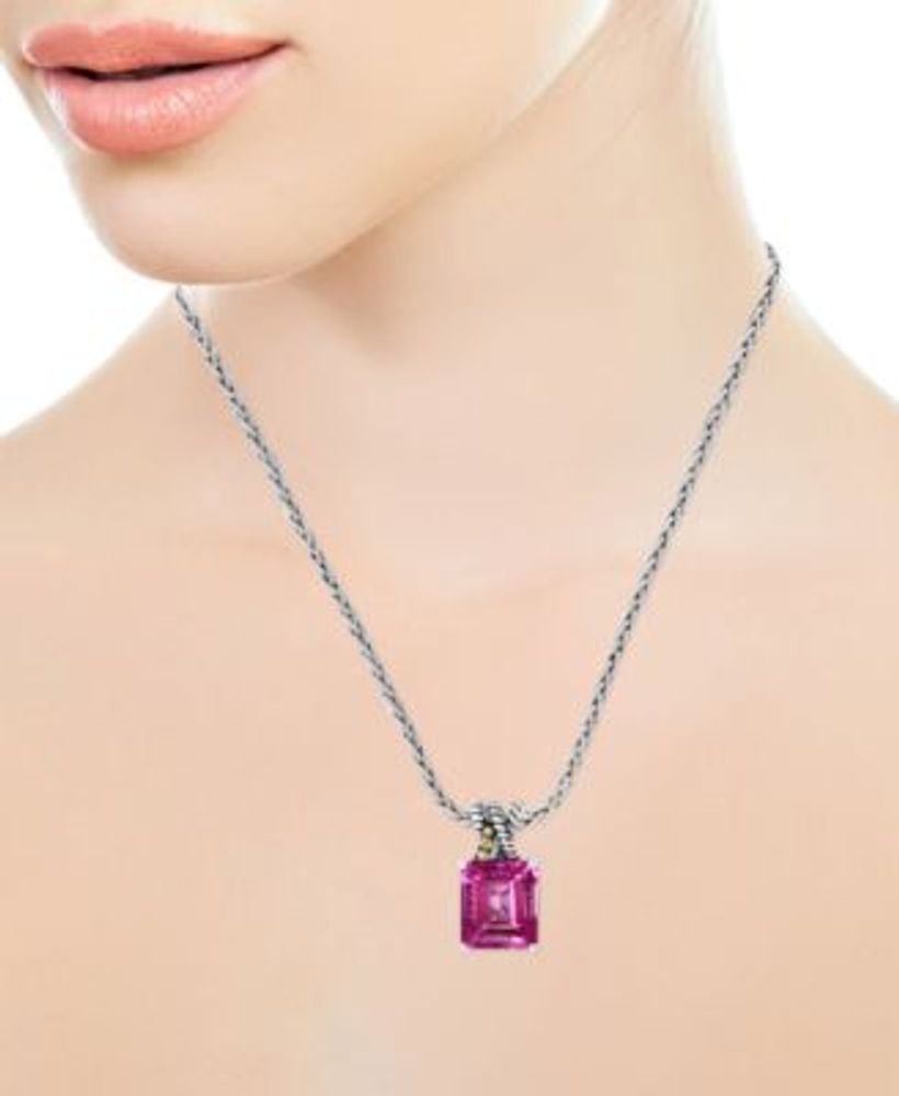 Macy's 14K White Gold Pink Topaz (2 Ct. t.w.) and Diamond Accent Pendant Necklace