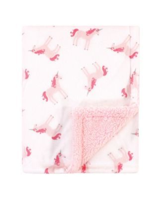 Baby Girls Unicorn Print Mink Blanket with Sherpa Backing