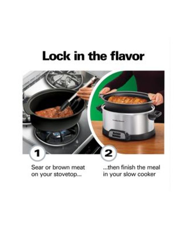 Sear&Cook Stock Pot Slow Cooker with Stovetop Safe Crock, Large 10