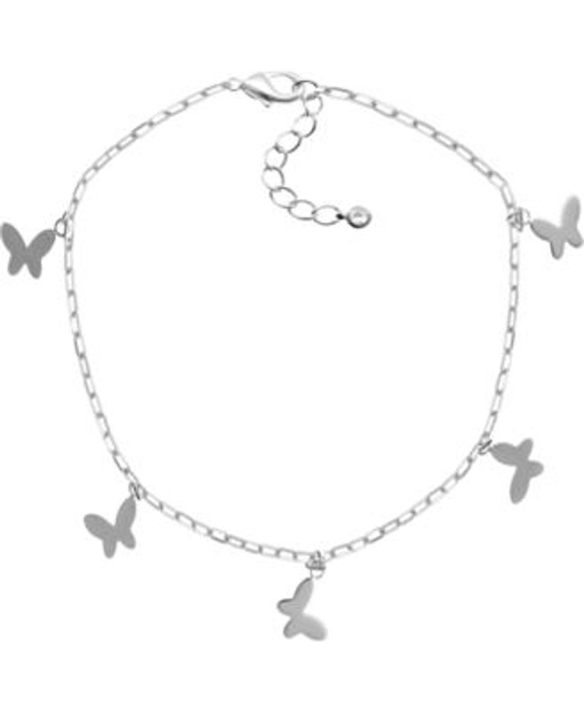 Butterfly Charm Ankle Bracelet in Silver-Plate