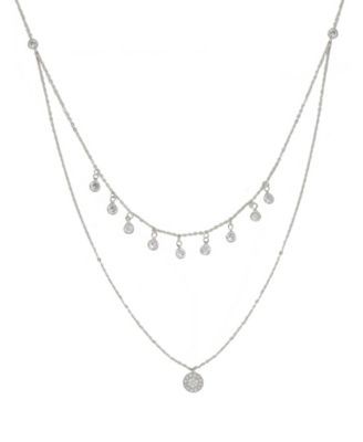 Double Layered Rhodium Chain Crystal Disc Women's Necklace