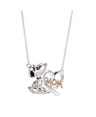 Gold Flash Plated "Mom" Snoopy and Heart Necklace, 16"+2" Extender