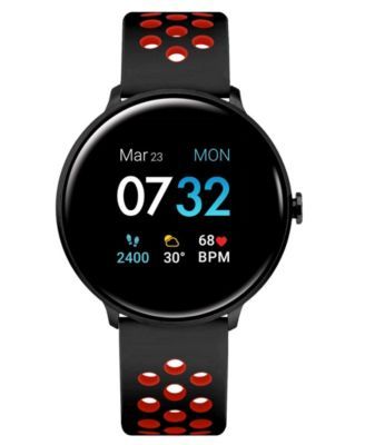 Sport 3 Men's Touchscreen Smartwatch: Black Case with Black/Red Perforated Strap 45mm