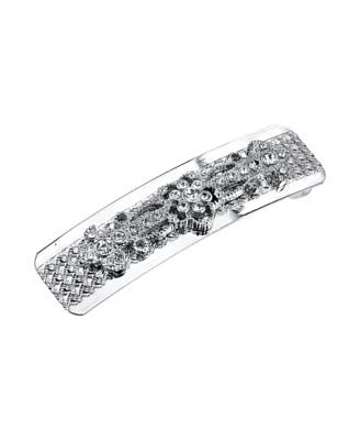 Women's Silver-Tone Crystal Rectangle Barrette