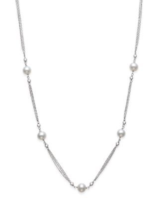 Cultured Freshwater Pearl 7-8mm Tin Cup Station Necklace in Sterling Silver, 18"