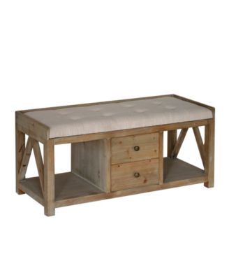 Rifiki Tufted Fabric Top Wood Bench with Two Drawer Storage