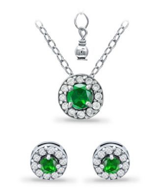 Created Green Quartz and Cubic Zirconia Halo Pendant and Earring Set, 3 Piece