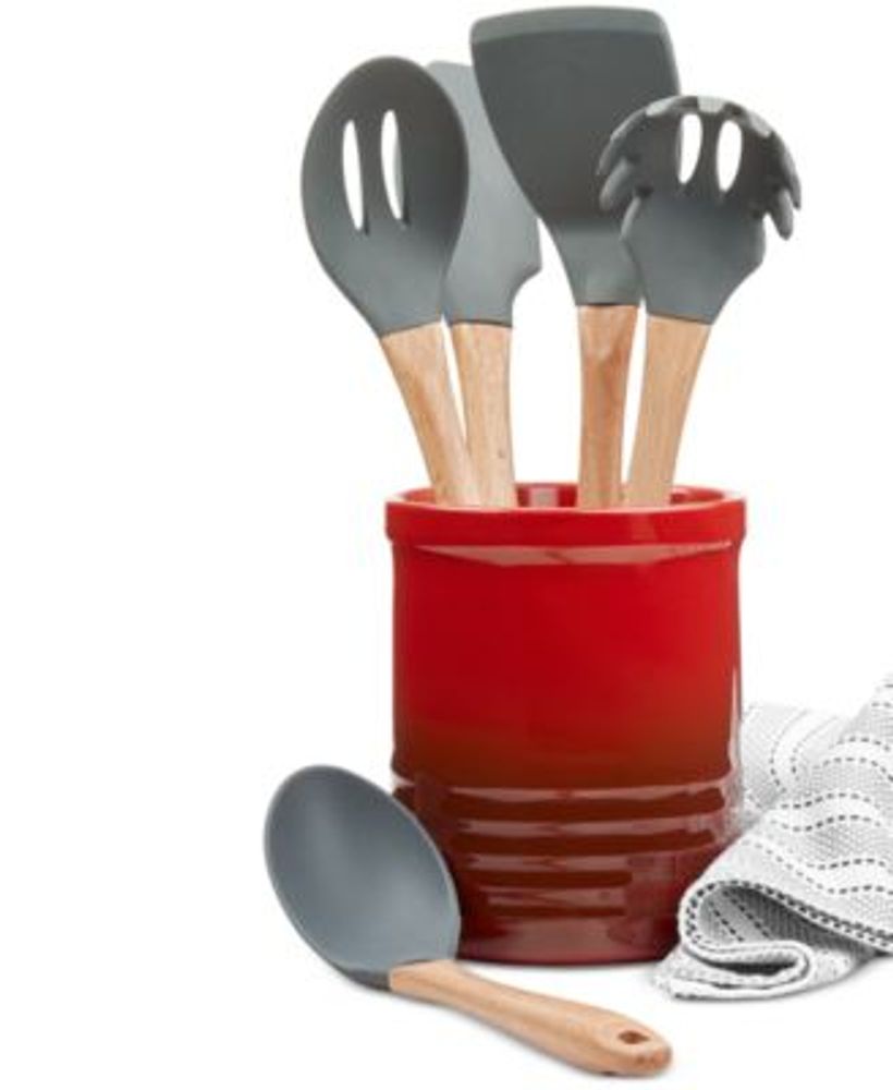 Closeout! Martha Stewart Collection 5-Pc. Kitchen Utensil Set & Crock, Created for Macy's - Red