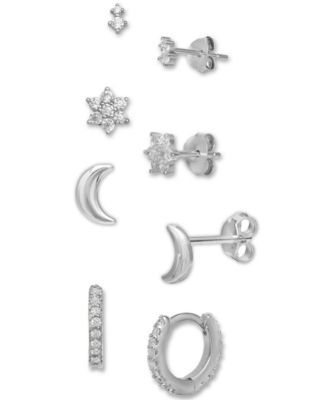 4-Pc. Set Cubic Zirconia Stud & Hoop Earrings in Sterling Silver, Created for Macys