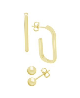 Ball Stud and Oblong Hoop Set in Gold Plate