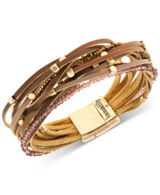 Gold-Tone Beaded & Faux-Leather Multi-Row Magnetic Bracelet