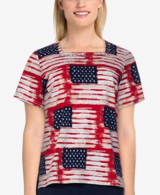 Women's Missy Americana Flag Print Top