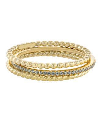 Cubic Zirconia and Twisted Band Beaded Stackable Ring Trios Gold Over Sterling Silver