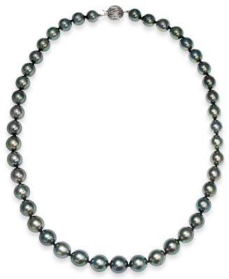 Tahitian Pearl Graduated Strand Necklace in 14k White Gold (8-10mm)