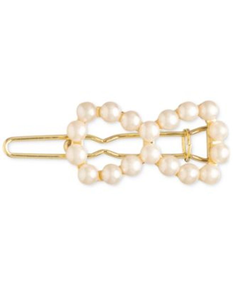 Cultured Freshwater Pearl (4mm) Bow Hair Barrette Clip in 18k Gold-Plated Brass