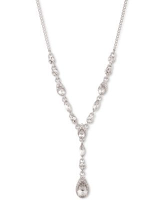 Pear-Shape Crystal Lariat Necklace, 16" + 3" extender