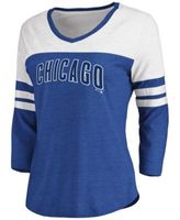 FANATICS Women's Fanatics Branded Heathered Royal Chicago Cubs Wordmark V- Neck Tri-Blend T-Shirt