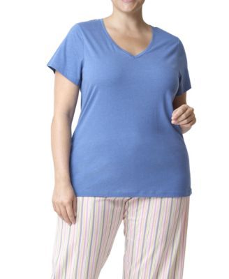 Plus Solid Short Sleeve V-Neck Pajama T- shirt