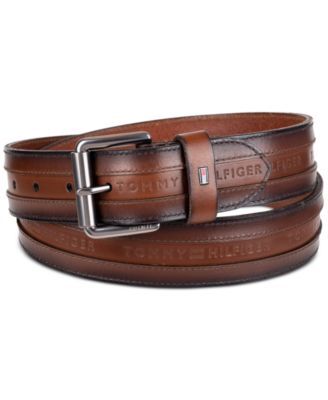 Men's Tonal Stripe Embossed Leather Belt
