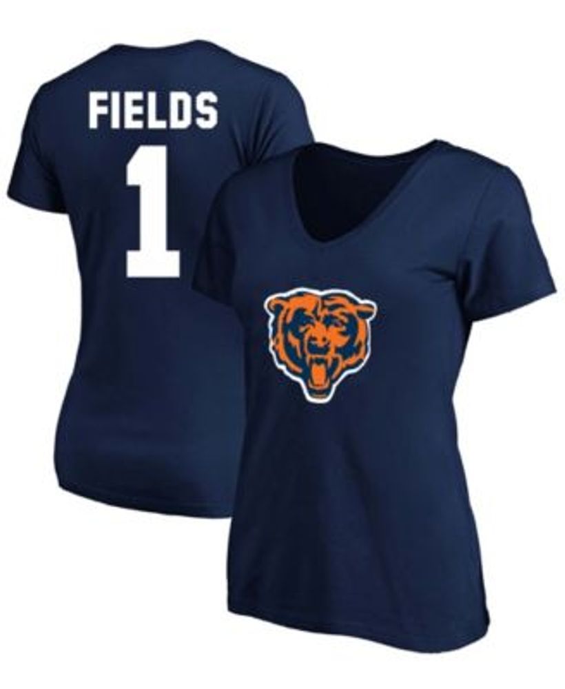 Women's Fanatics Branded Justin Fields Navy Chicago Bears Athena Name & Number Notch Neck T-Shirt