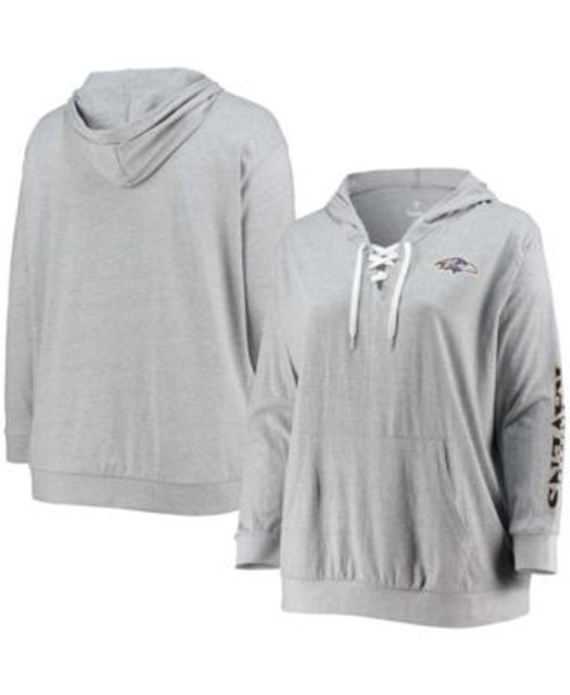 Fanatics Women's Plus Heathered Gray Baltimore Ravens Lace-Up Pullover  Hoodie