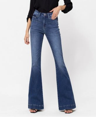Women's Stretch High Rise Super Flare Jeans with Trouser Hem