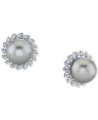 Cultured Tahitian Pearl (10mm) & Diamond (1/4 ct. t.w) Stud Earrings in 10k White Gold