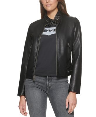 Faux-Leather Moto Racer Jacket