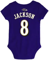 Outerstuff Infant Newborn Lamar Jackson Purple Baltimore Ravens Mainliner  Name and Number Bodysuit