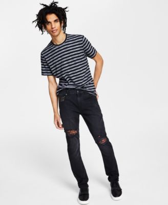 Men's Skinny-Fit Black Medium Wash Destroyed Jeans, Created for Macy's