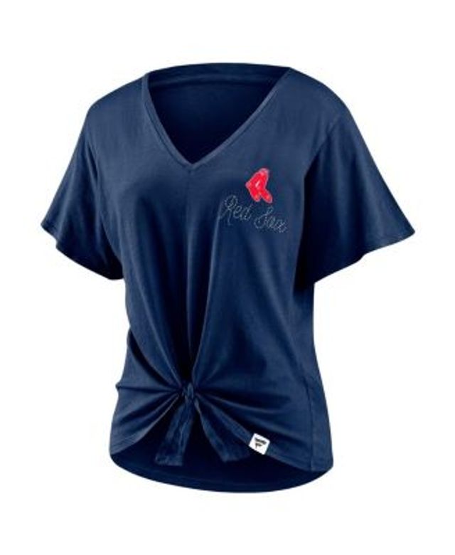 Fanatics Women's Navy Boston Red Sox Sport Resort Script Washed Tie Front V- Neck T-shirt