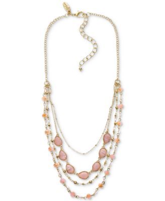 Gold-Tone Mixed Bead & Stone Layered Strand Necklace, 17" + 3" extender, Created for Macy's