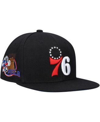 Men's Black Philadelphia 76ers Custom Patch Snapback Hat