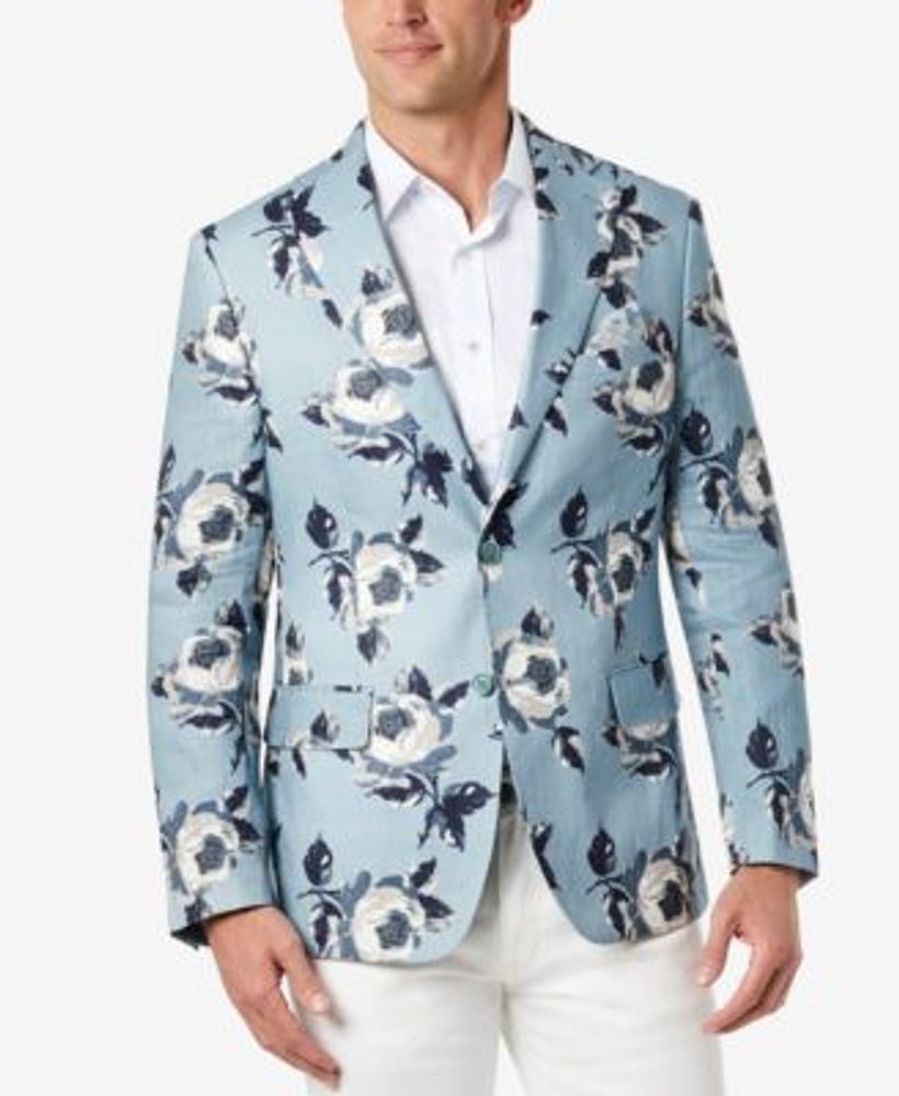 Men's Slim-Fit Blue Floral Blazer