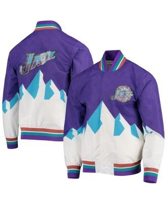 Men's Mitchell & Ness Purple Los Angeles Lakers Hardwood Classics Script Satin Full-Snap Jacket Size: Medium