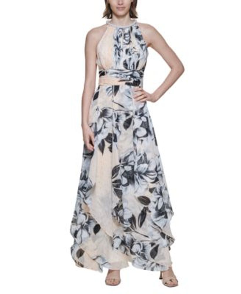 Calvin Klein Metallic-Embroidered Floral-Print Maxi Dress | Mall of America®