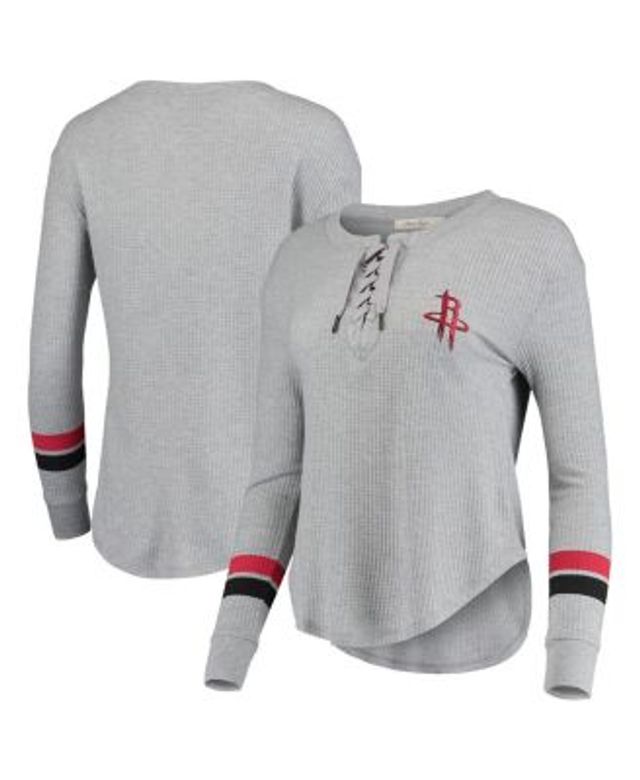 Houston Oilers New Era Women's Throwback Raglan 3/4-Sleeve Lace-Up T-Shirt  - Heathered Gray