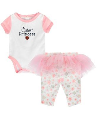 Girls Newborn Infant White and Pink Chicago Bears Lil Princess Bodysuit Tutu Leggings Set