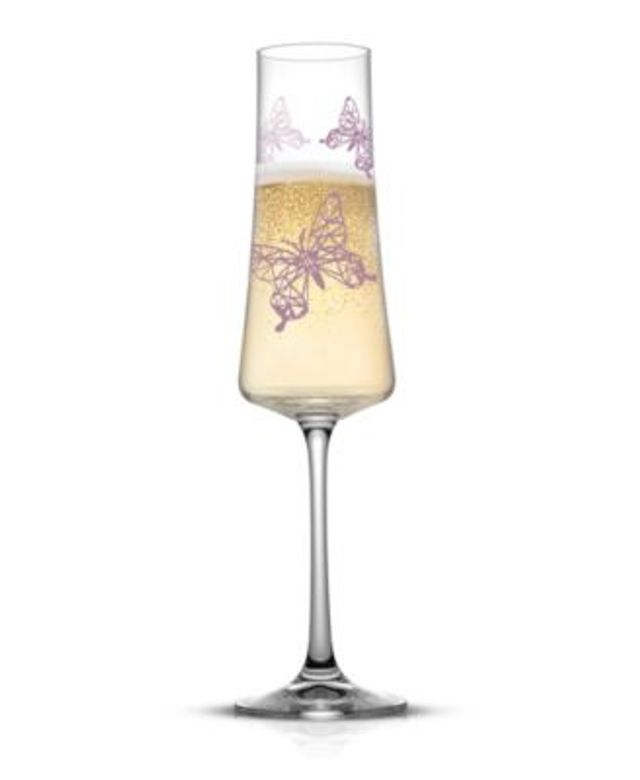 JoyJolt Set of 2 Meadow Butterfly Crystal Champagne Flutes 