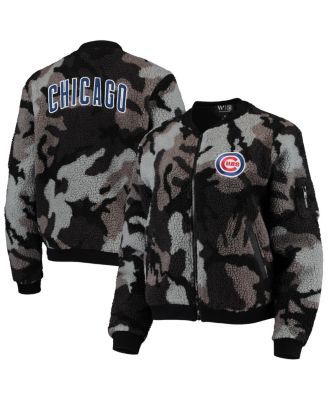 Women's Black Chicago Cubs Camo Sherpa Full-Zip Bomber Jacket